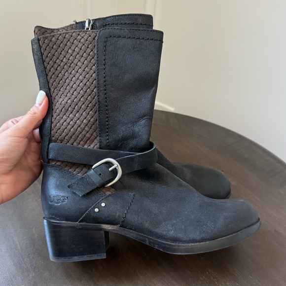 UGG Lula Mae Black Nubuck Leather Heeled Buckle Boots – Size 7 - EUC - Picture 3 of 7